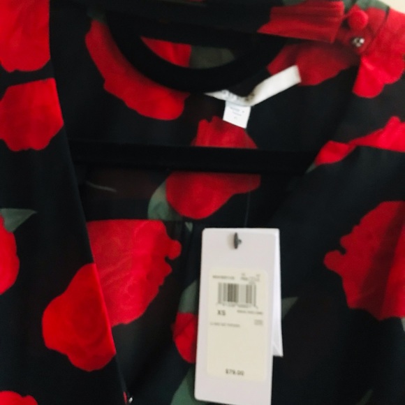 Guess Long Sleeve Floral Blouse Mock neck Choker Top NWT - Picture 5 of 6